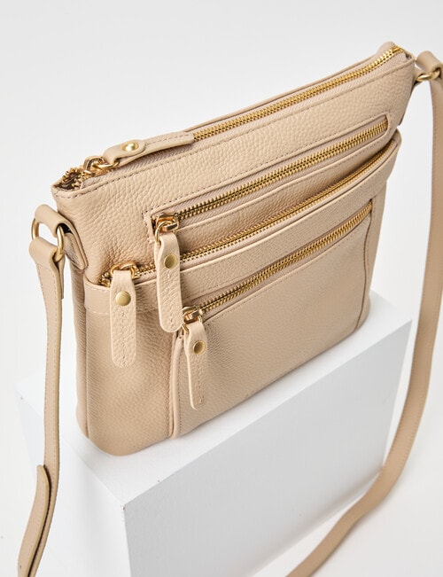 Boston + Bailey Leather Triple Zip Crossbody Bag, Taupe product photo View 03 L