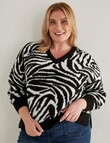 Studio Curve Fluffy Animal Sweater, Black & White product photo