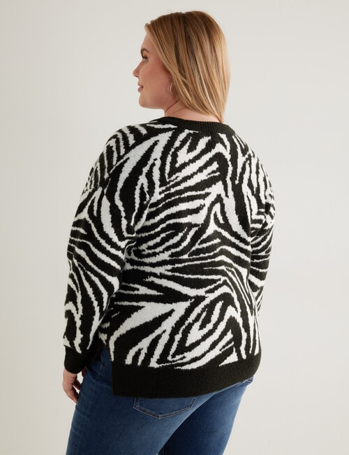 Studio Curve Fluffy Animal Sweater, Black & White product photo View 02 L
