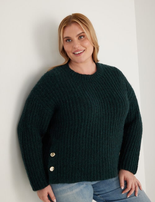 Studio Curve Fluffy Side Split Sweater, Forest product photo