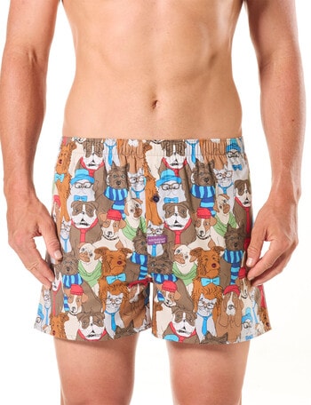 Mitch Dowd Dawgs & Kittens Cotton Boxer Shorts, Brown product photo