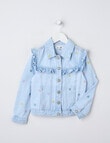 Mac & Ellie Embroidered Bows Denim Frill Jacket, Light Blue product photo