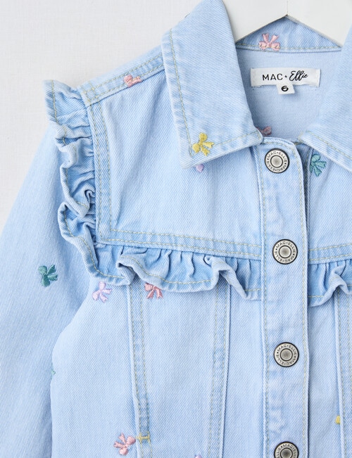 Mac & Ellie Embroidered Bows Denim Frill Jacket, Light Blue product photo View 02 L