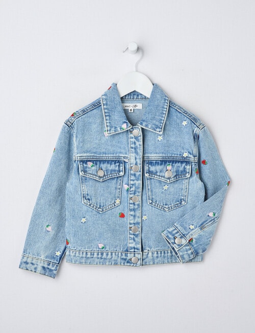 Mac & Ellie Embroidered Berry Denim Jacket, Washed Blue product photo