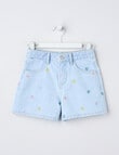 Mac & Ellie Embroidered Bows Relaxed Denim Short, Light Blue product photo