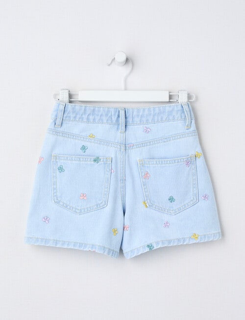 Mac & Ellie Embroidered Bows Relaxed Denim Short, Light Blue product photo View 02 L