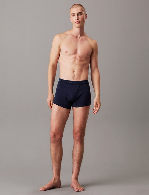 Calvin Klein Cotton Classic Trunk, 3-Pack, Black, Chalk & Saltwater Aqua product photo View 05 L