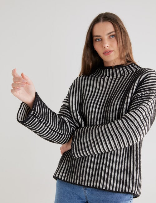 Mineral Wyatt Ribbed Sweater, Black & White product photo