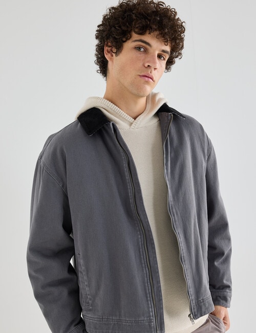 Tarnish Heavy Twill Cord Collar Jacket, Charcoal product photo