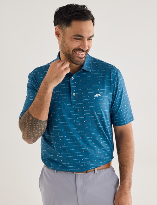 Greg Norman Gold Club Stripe, Short Sleeve Polo Shirt, Teal product photo
