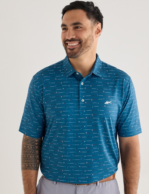 Greg Norman Gold Club Stripe, Short Sleeve Polo Shirt, Teal product photo View 06 L