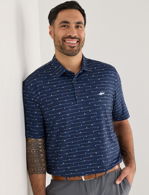 Greg Norman Gold Club Stripe Short Sleeve Polo Shirt, Navy product photo