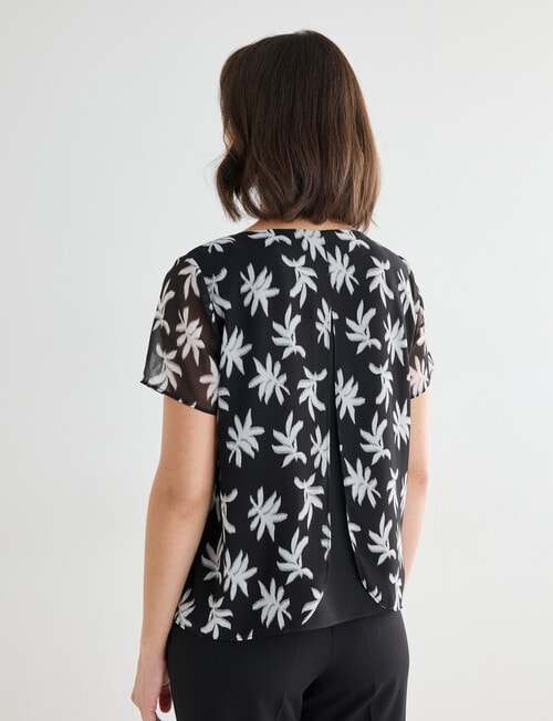 Oliver Black Blurred Flower Double Layer Top, Black & White product photo View 02 L