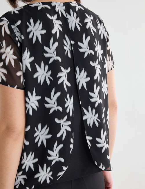 Oliver Black Blurred Flower Double Layer Top, Black & White product photo View 04 L
