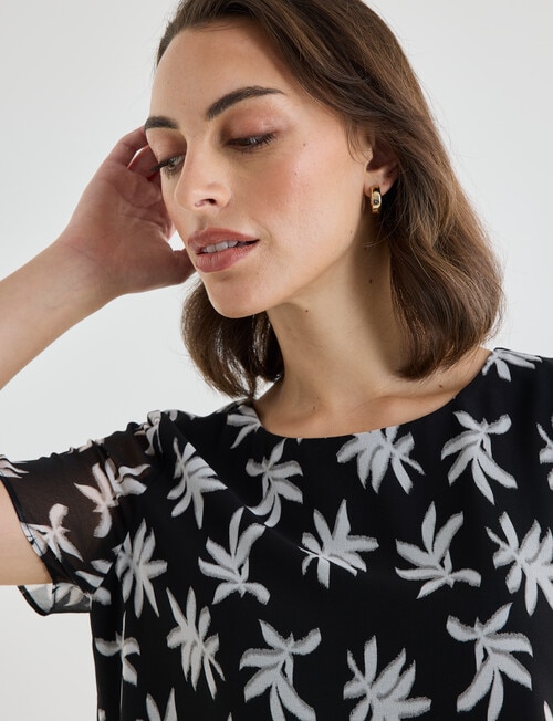 Oliver Black Blurred Flower Double Layer Top, Black & White product photo View 05 L