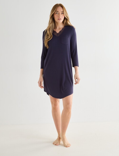 Whistle Sleep Lace Trim V-Neck Nightie, Navy, 8-22 product photo View 03 L