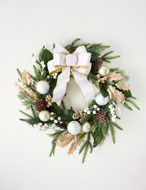 Christmas Shop Faux Wreath, White & Gold Tone product photo