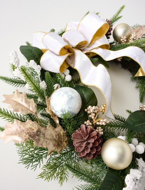Christmas Shop Faux Wreath, White & Gold Tone product photo View 02 L