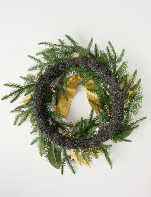 Christmas Shop Faux Wreath, White & Gold Tone product photo View 03 L