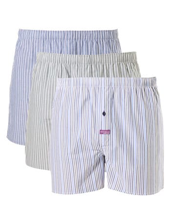 Mitch Dowd Stripes Cotton Boxer Shorts, 3-Pack, Blue & Grey product photo