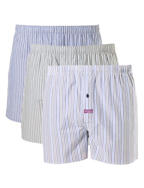 Mitch Dowd Stripes Cotton Boxer Shorts, 3-Pack, Blue & Grey product photo