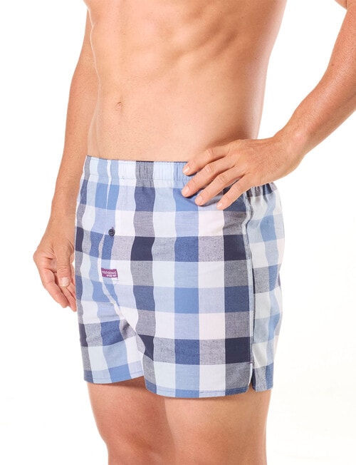 Mitch Dowd Charlie Check Cotton Stretch Boxer Shorts, Navy, Blue & White product photo View 03 L