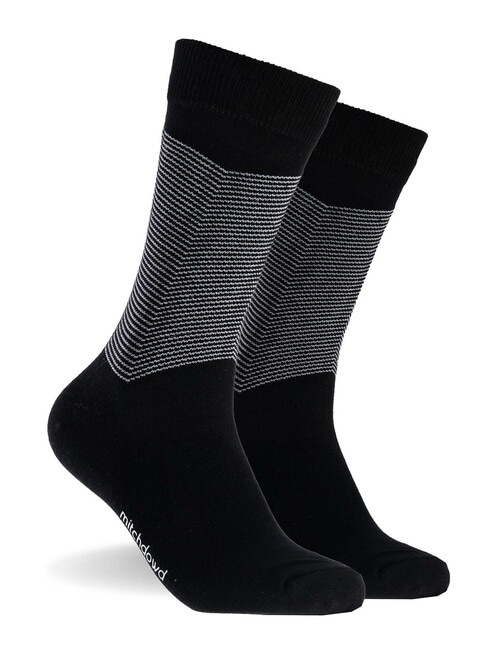 Mitch Dowd V Stripe Cotton Textured Crew Socks, 2-Pack, Black product photo View 02 L