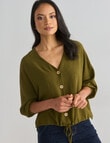 Whistle V-Neck Tie Hem Top, Olive product photo