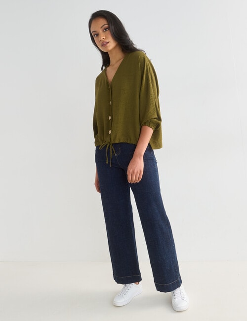 Whistle V-Neck Tie Hem Top, Olive product photo View 03 L