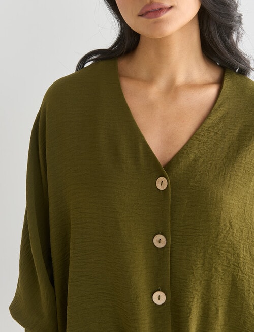 Whistle V-Neck Tie Hem Top, Olive product photo View 06 L
