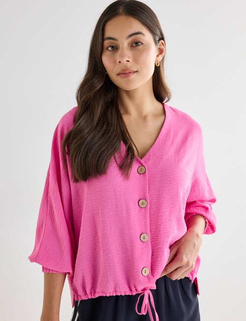 Whistle V-Neck Tie Hem Top, Fuchsia product photo