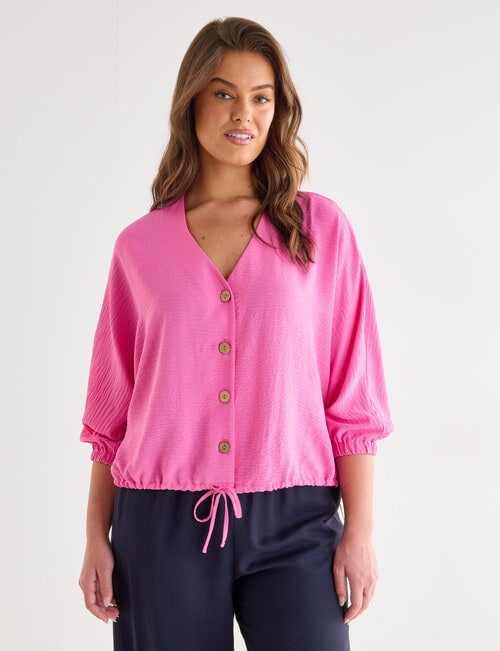 Whistle V-Neck Tie Hem Top, Fuchsia product photo View 12 L