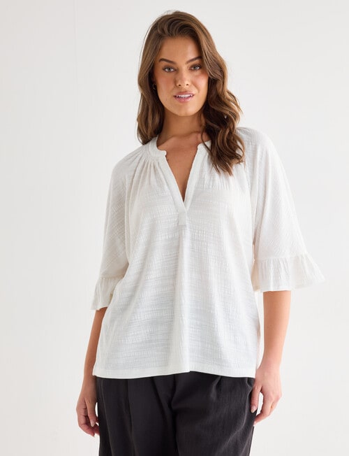 Whistle V-Neck Textured Knit Tee, Ivory product photo View 12 L