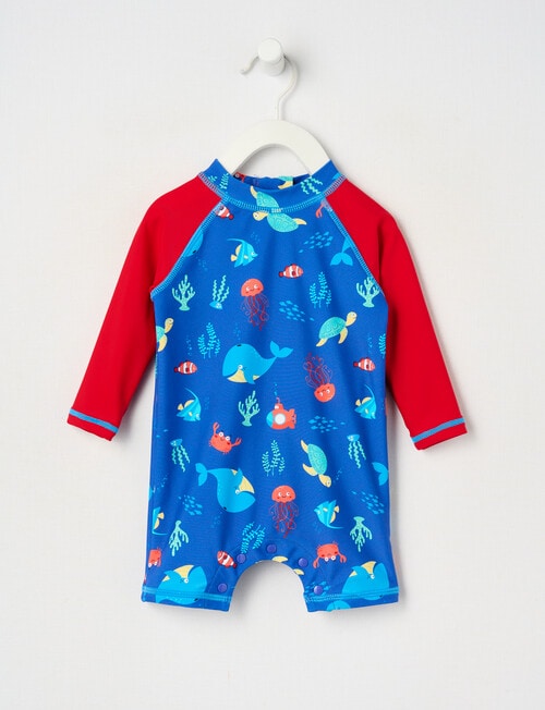 Teeny Weeny Under the Sea Rash Suit, Blue & Red product photo