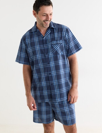 Chisel Check Woven Short PJ Set, Blue & Grey product photo