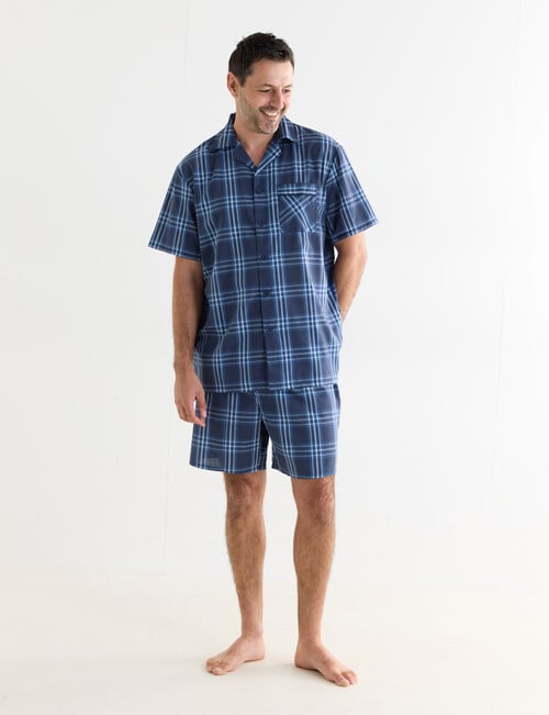 Chisel Check Woven Short PJ Set, Blue & Grey product photo View 03 L