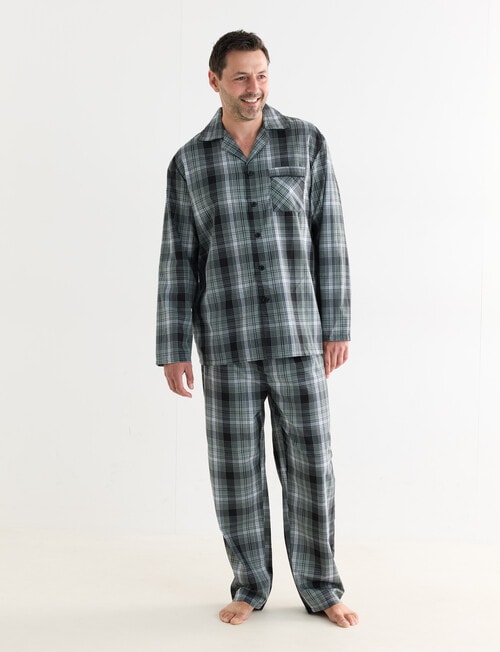 Chisel Check Woven Long PJ Set, Black & Green product photo