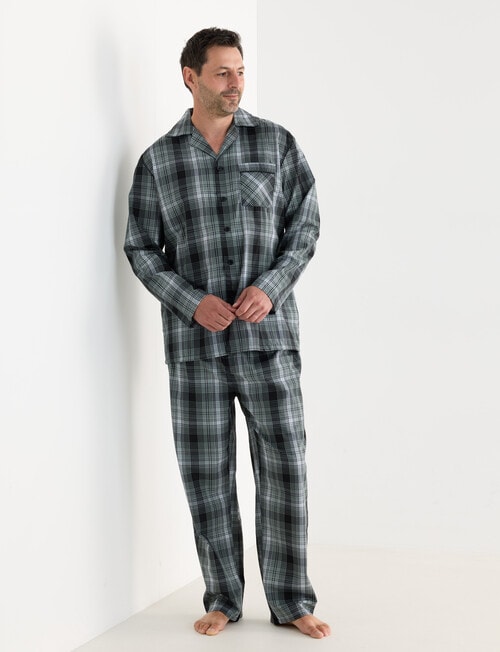Chisel Check Woven Long PJ Set, Black & Green product photo View 03 L