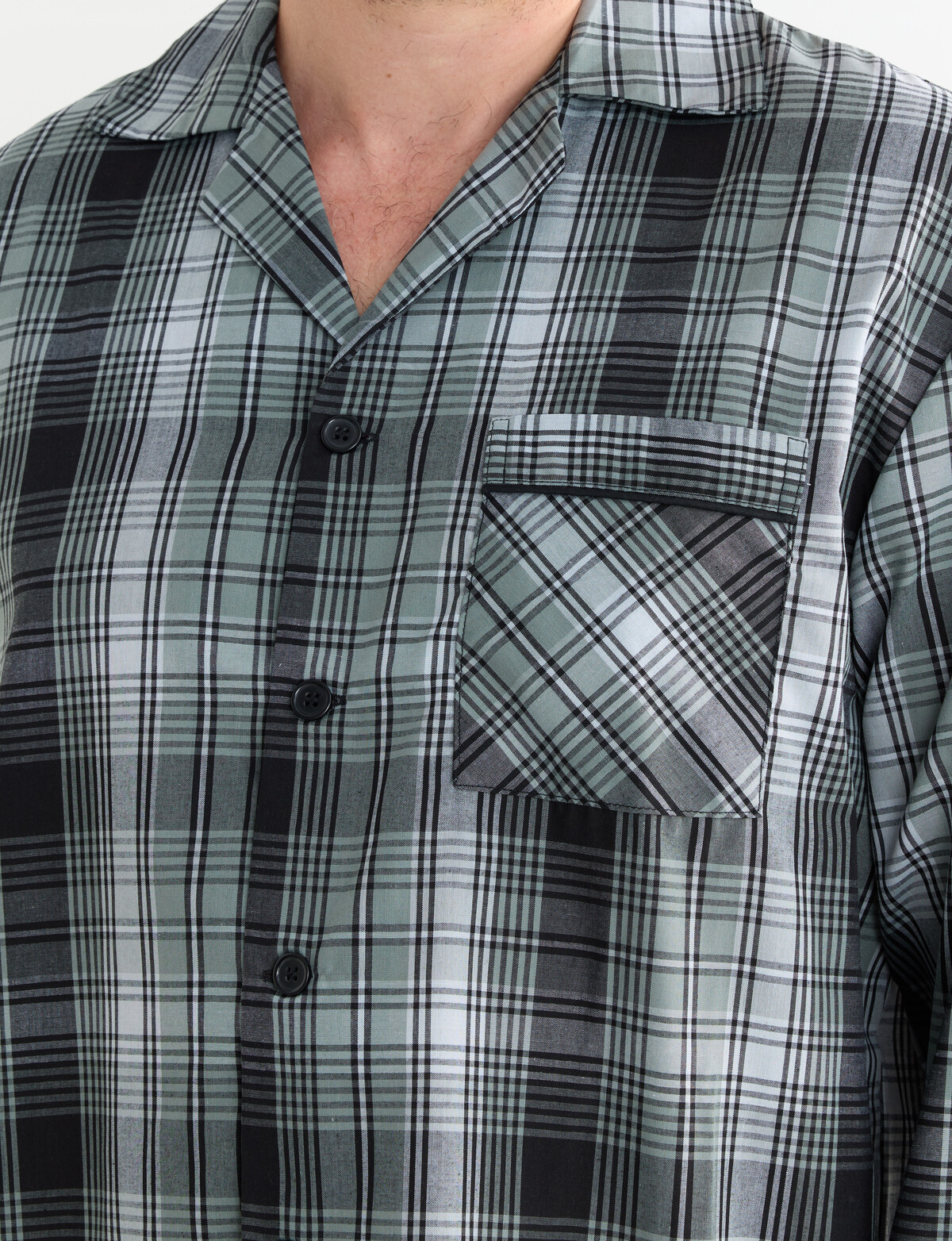 Chisel Check Woven Long PJ Set, Black & Green - Sleepwear