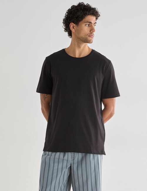 Mazzoni Short Sleeve Tee & Woven Stripe Pant PJ Set, Light Teal & Black product photo View 03 L