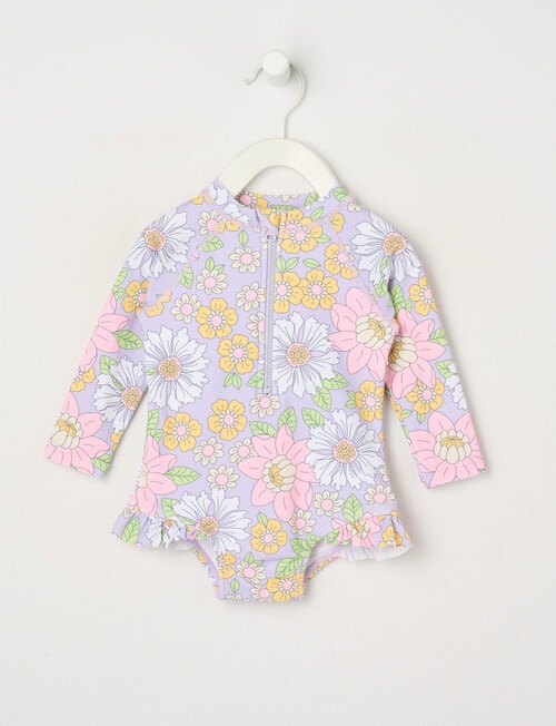 Teeny Weeny Pastel Flower Long-Sleeve Swimsuit, Lilac product photo