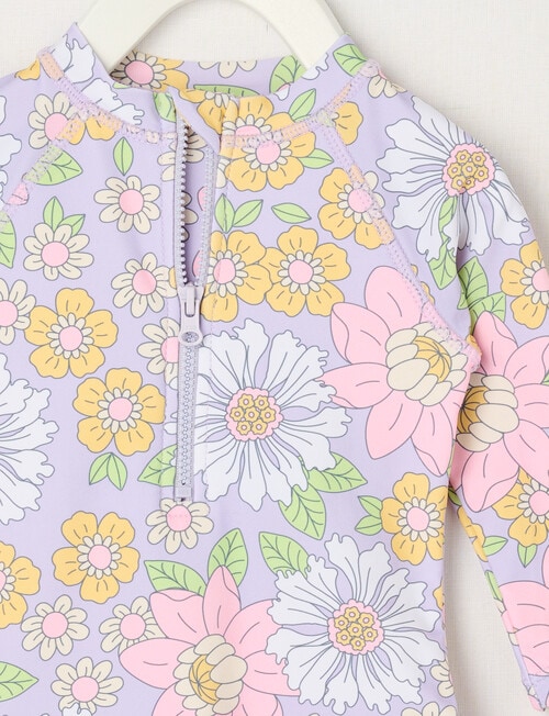 Teeny Weeny Pastel Flower Long-Sleeve Swimsuit, Lilac product photo View 02 L