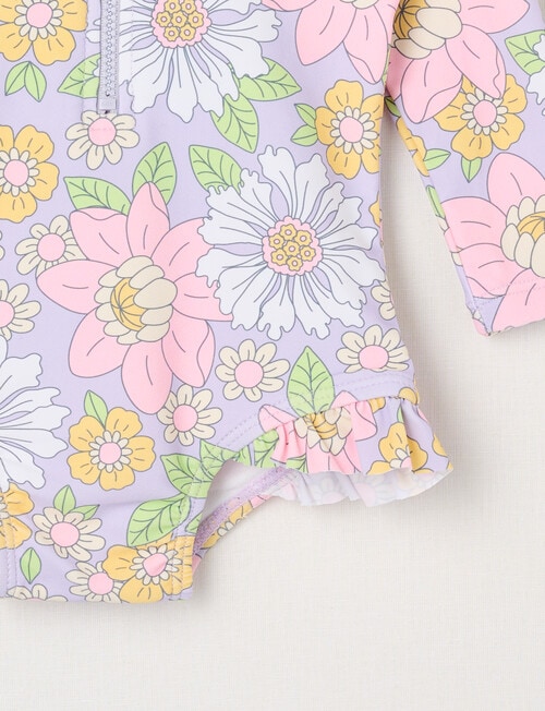 Teeny Weeny Pastel Flower Long-Sleeve Swimsuit, Lilac product photo View 03 L