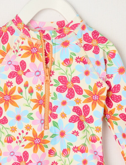 Teeny Weeny Bright Flower Long-Sleeve Swimsuit, Raspberry product photo View 02 L