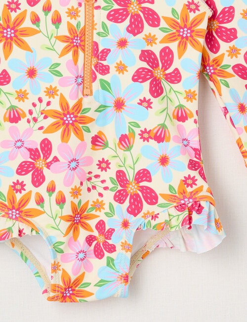 Teeny Weeny Bright Flower Long-Sleeve Swimsuit, Raspberry product photo View 03 L