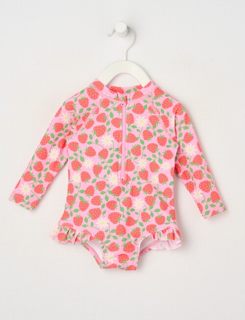 Teeny Weeny Strawberry Long-Sleeve Swimsuit, Pink product photo