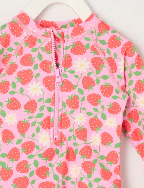 Teeny Weeny Strawberry Long-Sleeve Swimsuit, Pink product photo View 02 L