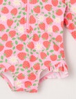 Teeny Weeny Strawberry Long-Sleeve Swimsuit, Pink product photo View 03 S