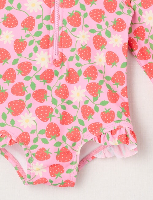 Teeny Weeny Strawberry Long-Sleeve Swimsuit, Pink product photo View 03 L