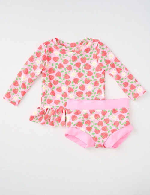 Teeny Weeny Strawberry Long-Sleeve Swim Top & Nappy Set, 2-Piece, Pink product photo
